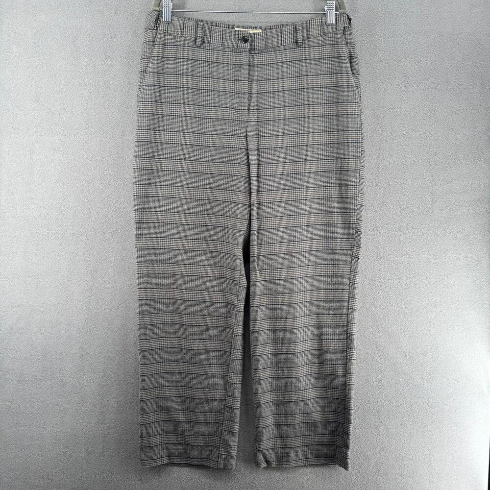 LL Bean Classic Fit Straight Heritage Plaid Trouser Pants Womens 14 Gray‎ Preppy